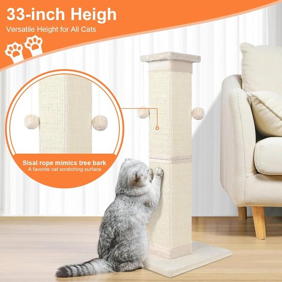 New 33in Cat Tree with Scratching Post & Tall Sisal Scratcher for Indoor Cats - Picture 7 of 7